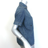 Christian Dior Tiger-Embroidered Denim Shirt Blue Size US 4 Short Sleeve Top