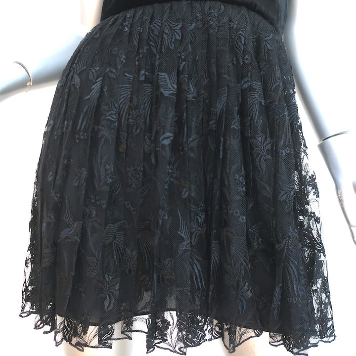 A.L.C. Mini Dress Black Velvet &amp; Bird-Embroidered Lace Size 6
