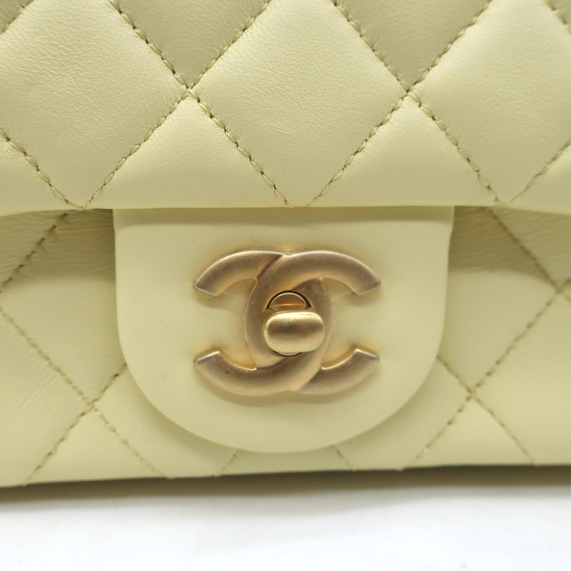 Chanel 23S Mini Camellia Crush Square Flap Bag Light Yellow Quilted Leather NEW