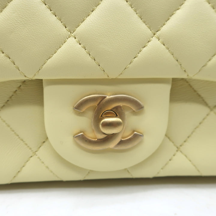 Chanel 23S Mini Camellia Crush Square Flap Bag Light Yellow Quilted Leather NEW