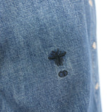 Christian Dior Tiger-Embroidered Denim Shirt Blue Size US 4 Short Sleeve Top