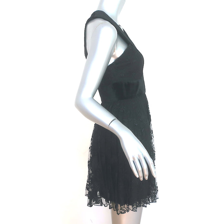 A.L.C. Mini Dress Black Velvet &amp; Bird-Embroidered Lace Size 6