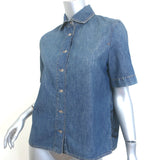 Christian Dior Tiger-Embroidered Denim Shirt Blue Size US 4 Short Sleeve Top