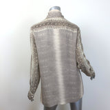 Chloe Scarf-Neck Snakeskin Print Blouse Cream/Gray Silk Size 42 Long Sleeve Top