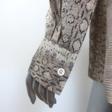 Chloe Scarf-Neck Snakeskin Print Blouse Cream/Gray Silk Size 42 Long Sleeve Top