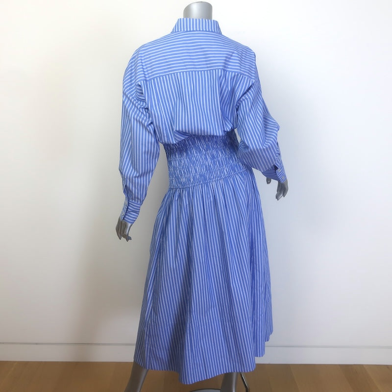 Apiece Apart Sophia Smocked Midi Shirt Dress Blue Striped Cotton Size Small