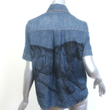 Christian Dior Tiger-Embroidered Denim Shirt Blue Size US 4 Short Sleeve Top