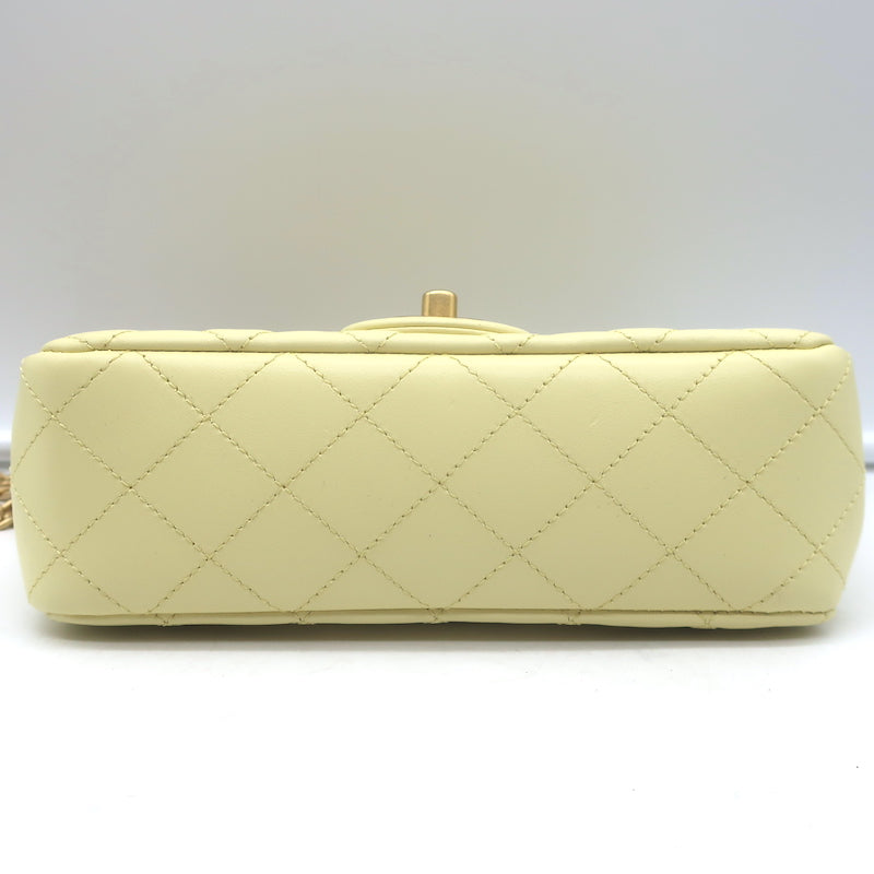 Chanel 23S Mini Camellia Crush Square Flap Bag Light Yellow Quilted Leather NEW