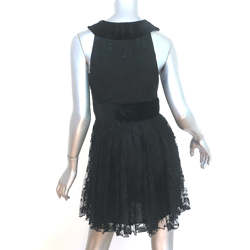 A.L.C. Mini Dress Black Velvet &amp; Bird-Embroidered Lace Size 6