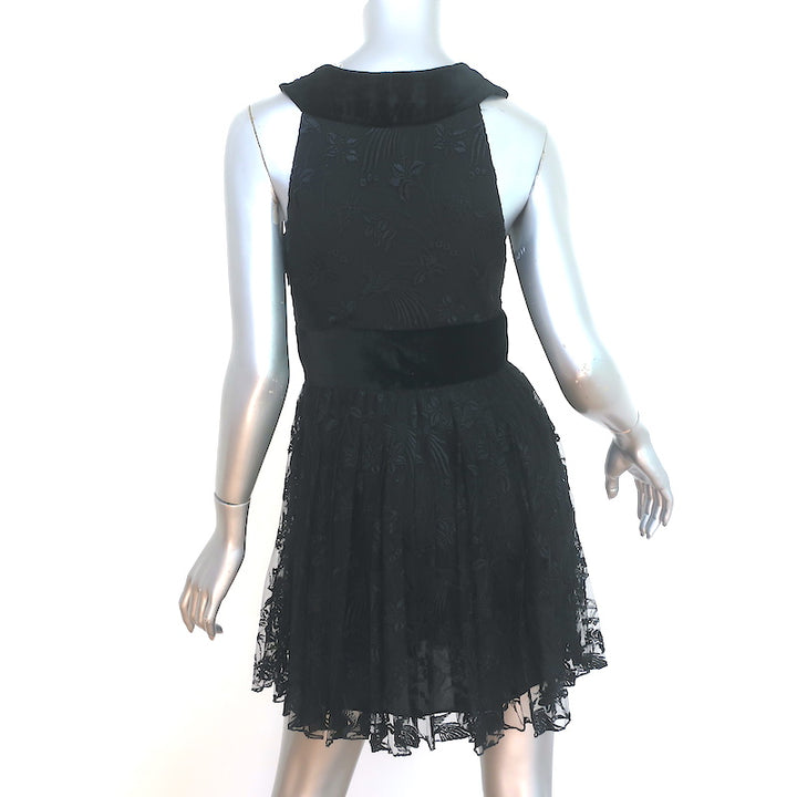 A.L.C. Mini Dress Black Velvet &amp; Bird-Embroidered Lace Size 6
