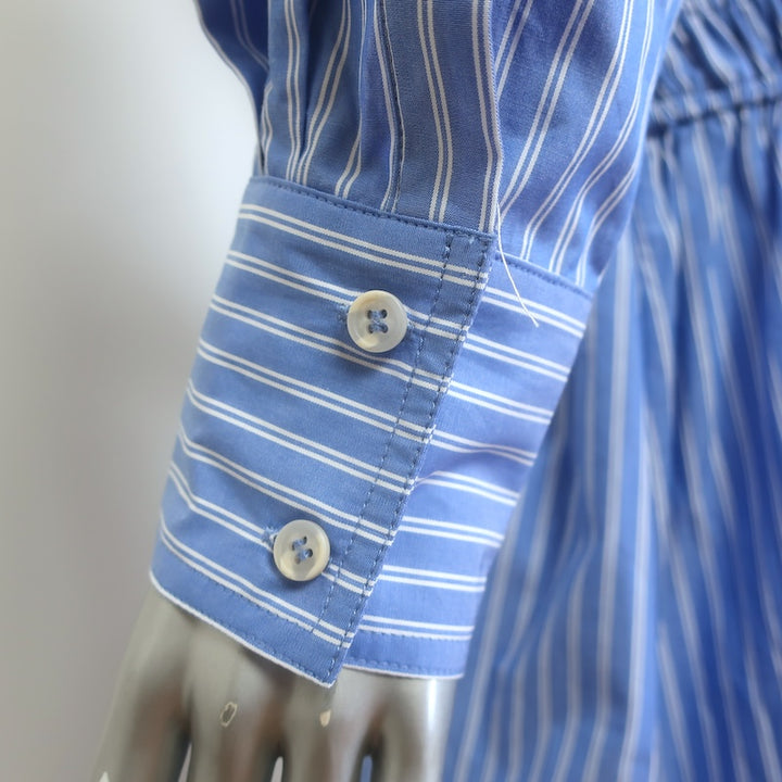 Apiece Apart Sophia Smocked Midi Shirt Dress Blue Striped Cotton Size Small