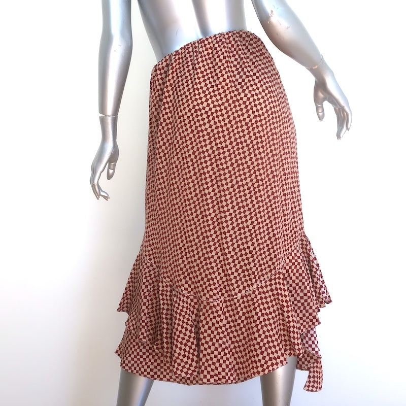 Marni Asymmetric Ruffle Skirt Burgundy &amp; Beige Checkered Silk Size 40