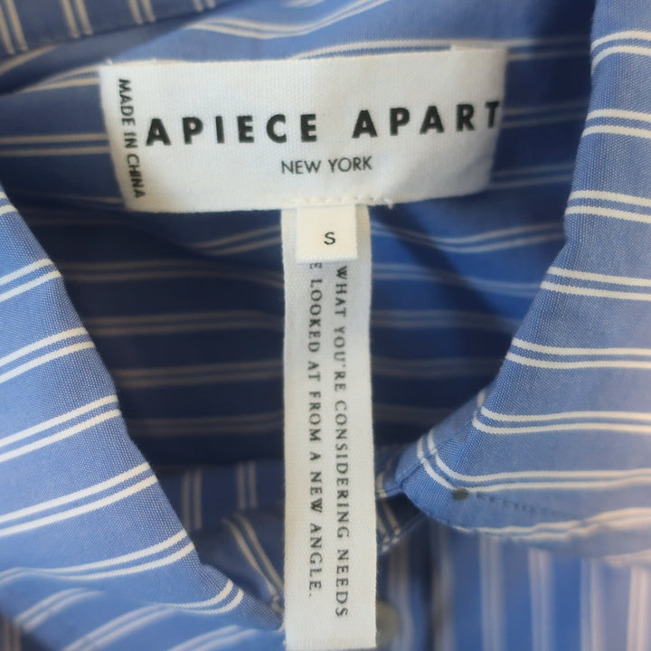 Apiece Apart Sophia Smocked Midi Shirt Dress Blue Striped Cotton Size Small