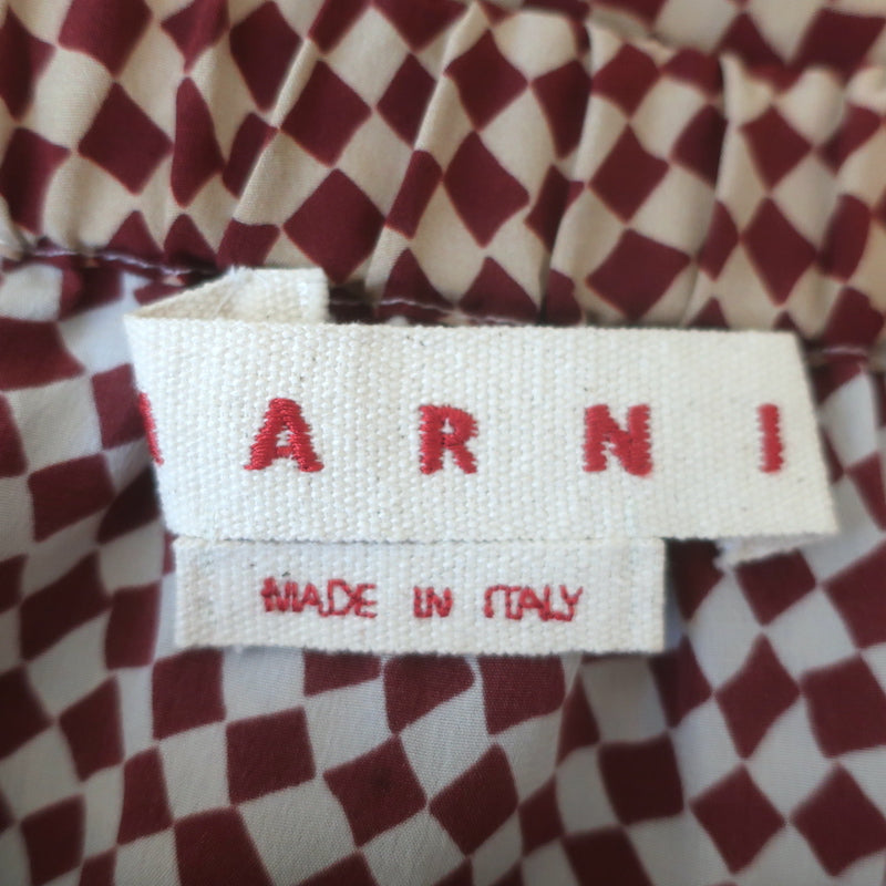 Marni Asymmetric Ruffle Skirt Burgundy &amp; Beige Checkered Silk Size 40