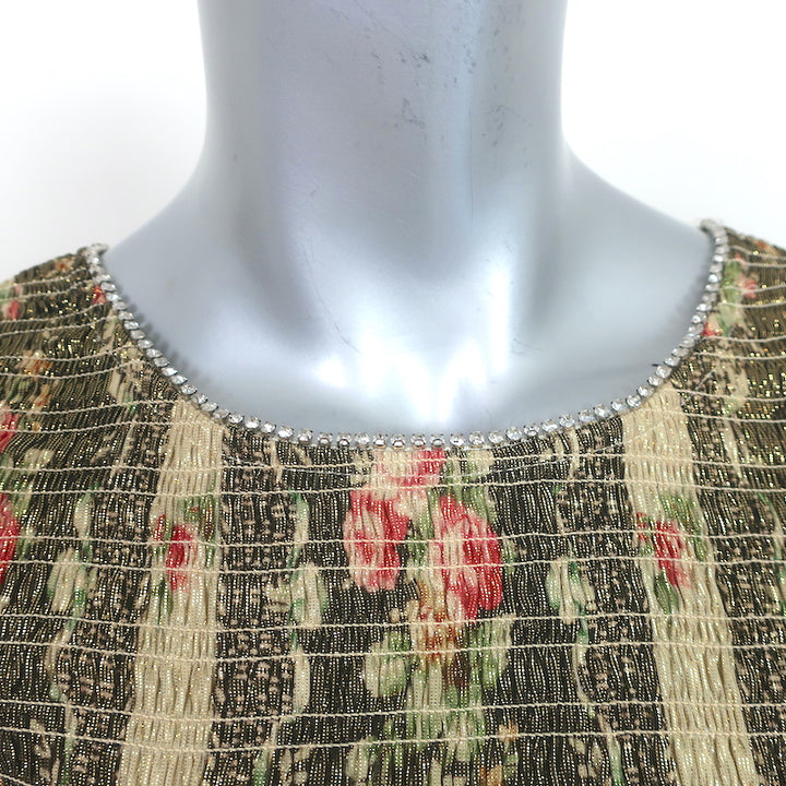 LoveShackFancy Smocked Mini Dress Greenwich Gold Floral Print Size Petite NEW