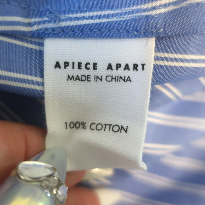 Apiece Apart Sophia Smocked Midi Shirt Dress Blue Striped Cotton Size Small