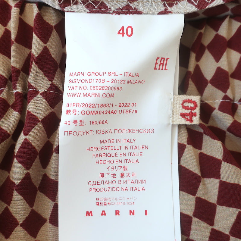 Marni Asymmetric Ruffle Skirt Burgundy &amp; Beige Checkered Silk Size 40