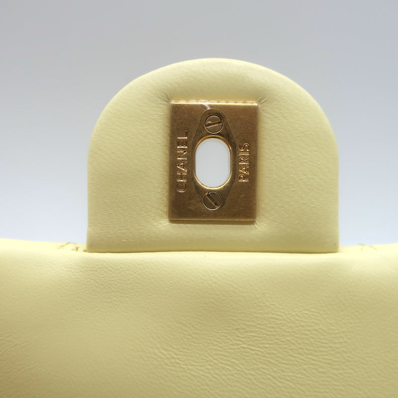 Chanel 23S Mini Camellia Crush Square Flap Bag Light Yellow Quilted Leather NEW