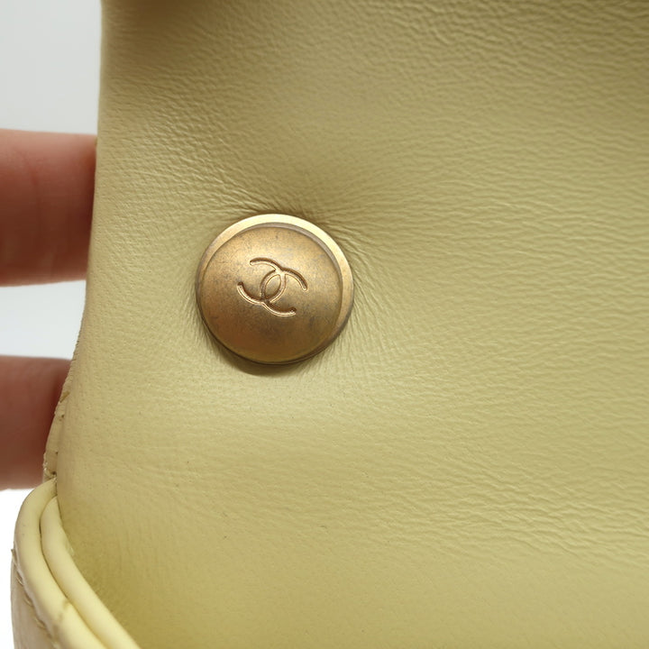 Chanel 23S Mini Camellia Crush Square Flap Bag Light Yellow Quilted Leather NEW
