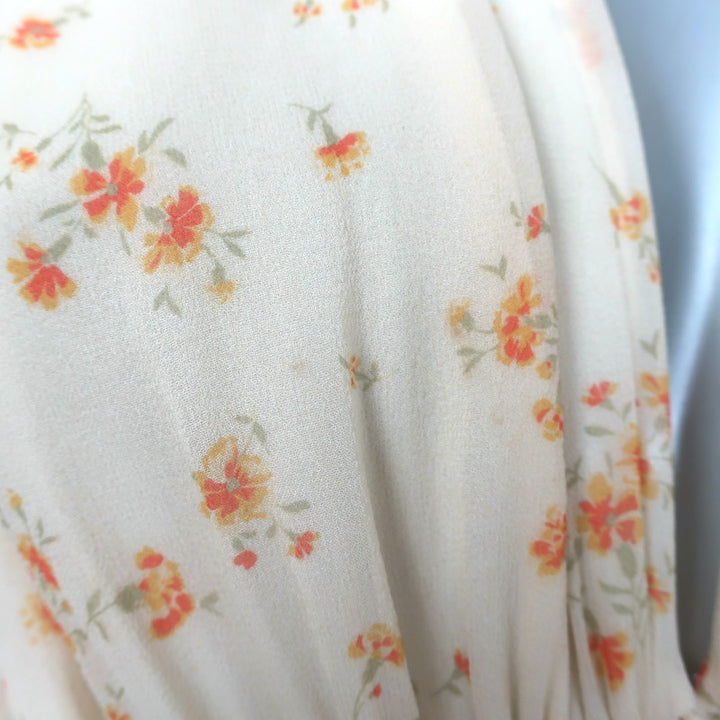 Celine Ruched Floral Print Georgette Midi Dress Ivory Silk Size 38