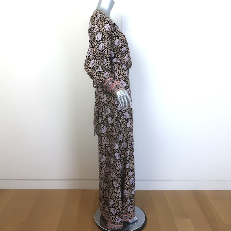Natalie Martin Kate Maxi Wrap Dress Black Floral Print Size Large