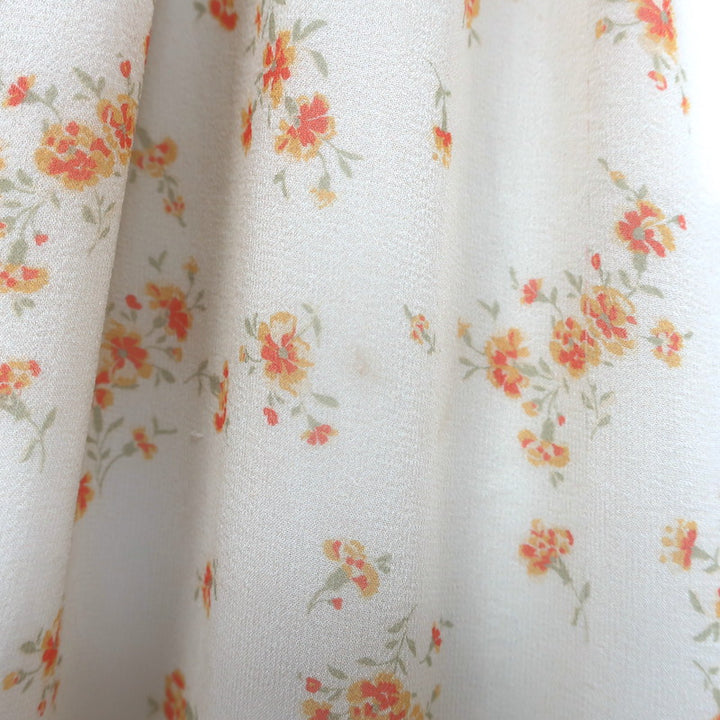 Celine Ruched Floral Print Georgette Midi Dress Ivory Silk Size 38