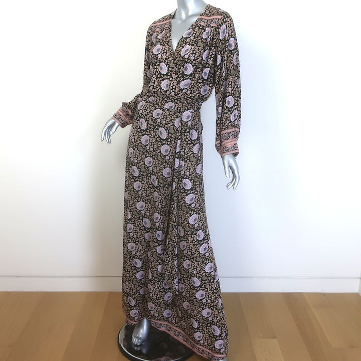 Natalie Martin Kate Maxi Wrap Dress Black Floral Print Size Large