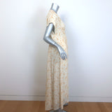 Celine Ruched Floral Print Georgette Midi Dress Ivory Silk Size 38