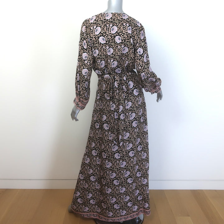 Natalie Martin Kate Maxi Wrap Dress Black Floral Print Size Large