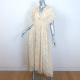 Celine Ruched Floral Print Georgette Midi Dress Ivory Silk Size 38