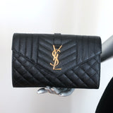 Saint Laurent Envelope Triquilt Wallet on Chain Bag Grain de Poudre Leather NEW