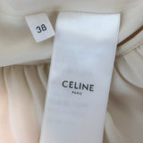 Celine Ruched Floral Print Georgette Midi Dress Ivory Silk Size 38