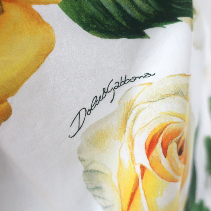 Dolce &amp; Gabbana Rose Print Cropped Shirt White/Yellow Cotton Size 40