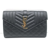 Saint Laurent Envelope Triquilt Wallet on Chain Bag Grain de Poudre Leather NEW