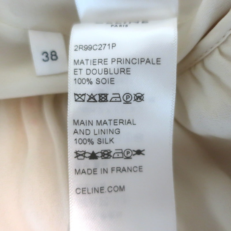 Celine Ruched Floral Print Georgette Midi Dress Ivory Silk Size 38