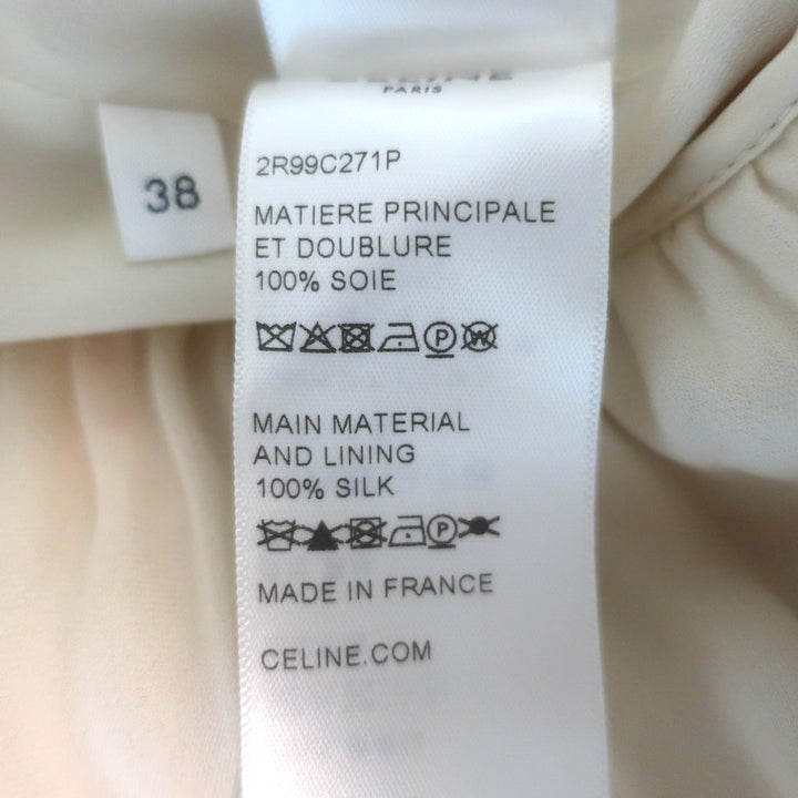 Celine Ruched Floral Print Georgette Midi Dress Ivory Silk Size 38