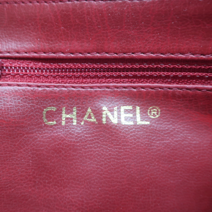 Vintage Chanel 1990 CC Small Fanny Pack Blue Quilted Denim &amp; Red Leather Size 75