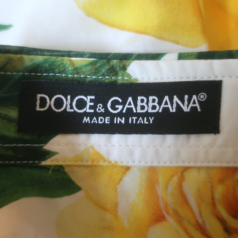Dolce &amp; Gabbana Rose Print Cropped Shirt White/Yellow Cotton Size 40