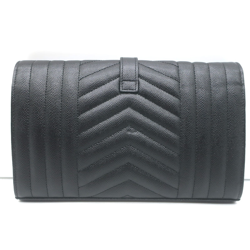 Saint Laurent Envelope Triquilt Wallet on Chain Bag Grain de Poudre Leather NEW
