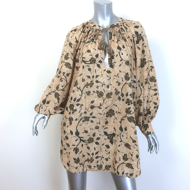Ulla Johnson Biarritz Tunic Dress Beige Floral Print Cotton-Blend Size Medium