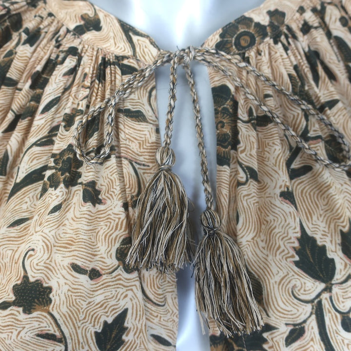 Ulla Johnson Biarritz Tunic Dress Beige Floral Print Cotton-Blend Size Medium