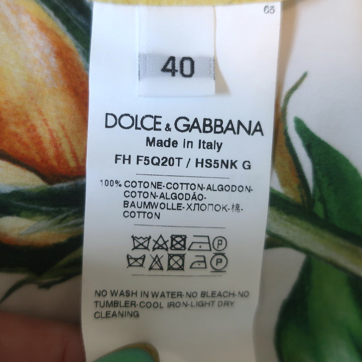 Dolce &amp; Gabbana Rose Print Cropped Shirt White/Yellow Cotton Size 40