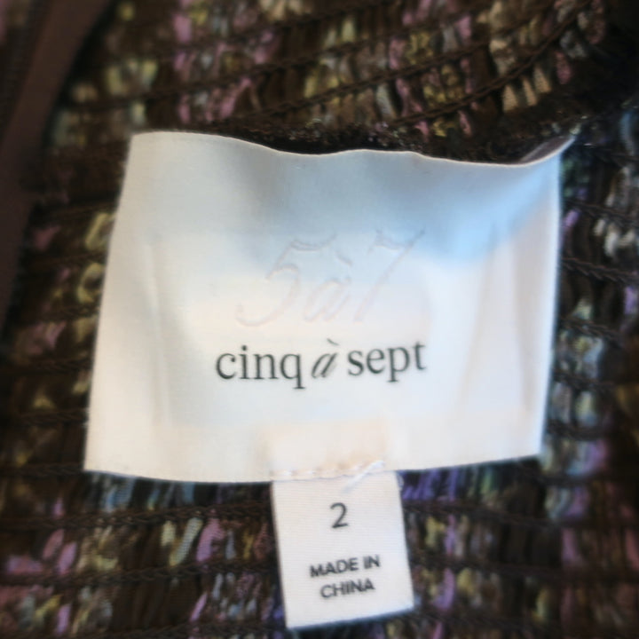 Cinq e Sept Long Sleeve Turtleneck Mini Dress Drew Brown Printed Chiffon Size 2