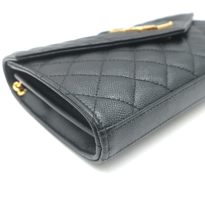 Saint Laurent Envelope Triquilt Wallet on Chain Bag Grain de Poudre Leather NEW