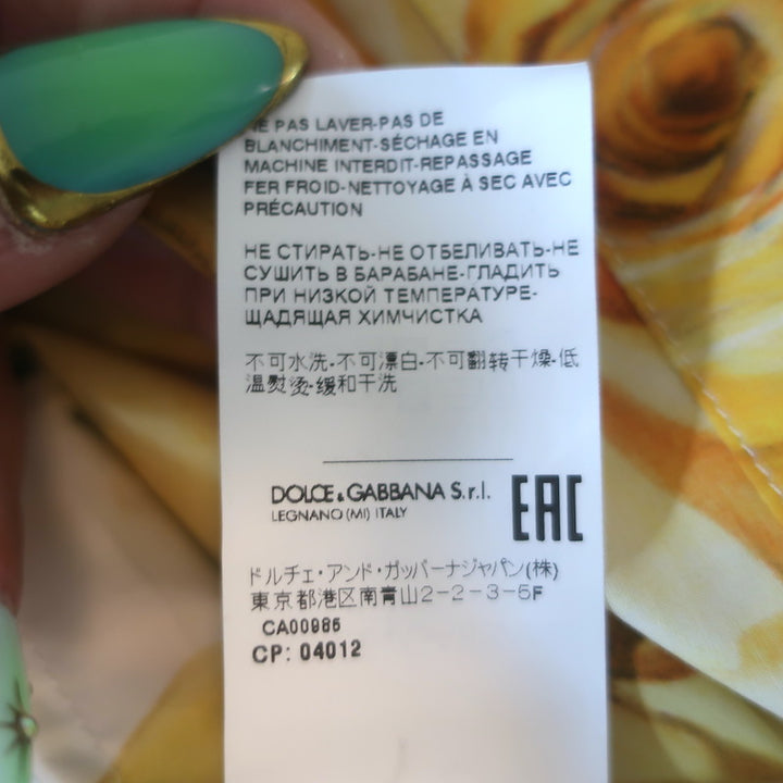 Dolce &amp; Gabbana Rose Print Cropped Shirt White/Yellow Cotton Size 40