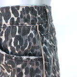 MOTHER The Vagabond Mini Fray Skirt Gray Leopard Print Stretch Denim Size 27
