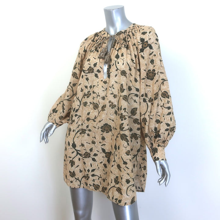 Ulla Johnson Biarritz Tunic Dress Beige Floral Print Cotton-Blend Size Medium