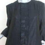 Marni Pleated Ruffle-Front Shift Dress Black Satin Size 46