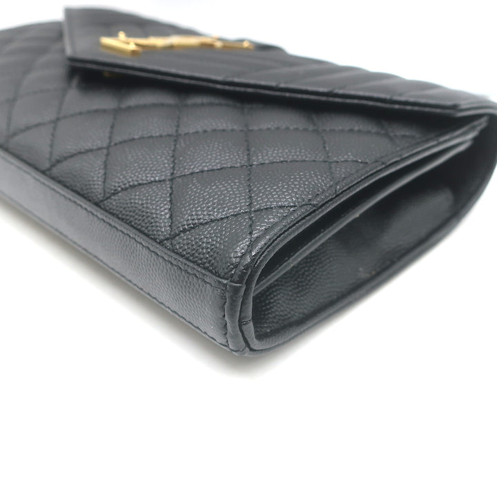 Saint Laurent Envelope Triquilt Wallet on Chain Bag Grain de Poudre Leather NEW