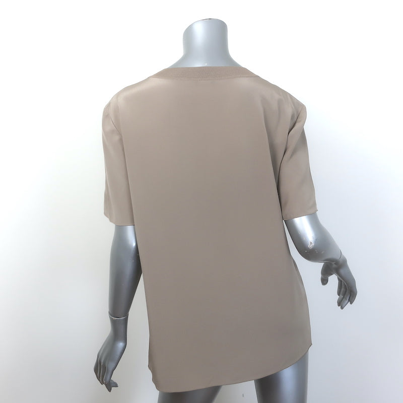 Joseph Rubin Short Sleeve Top Taupe Crepe de Soie Silk Size 38